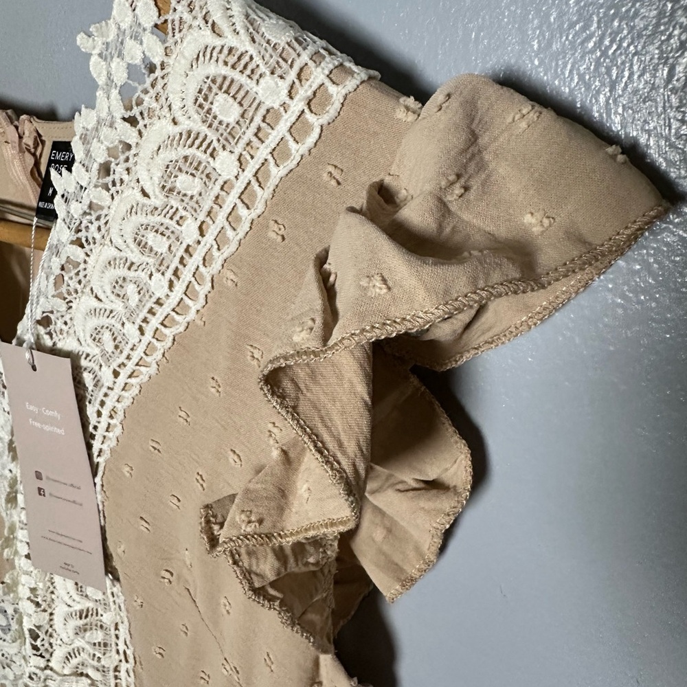 Elegant Tan Lace-Trimmed Dress Sleeveless M New - Picture 7 of 7